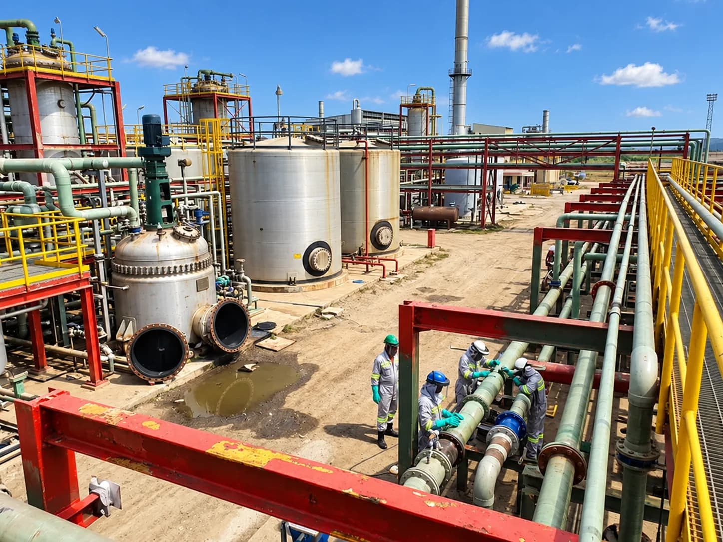 Illustration of acid storage tanks at a fertilizer plant